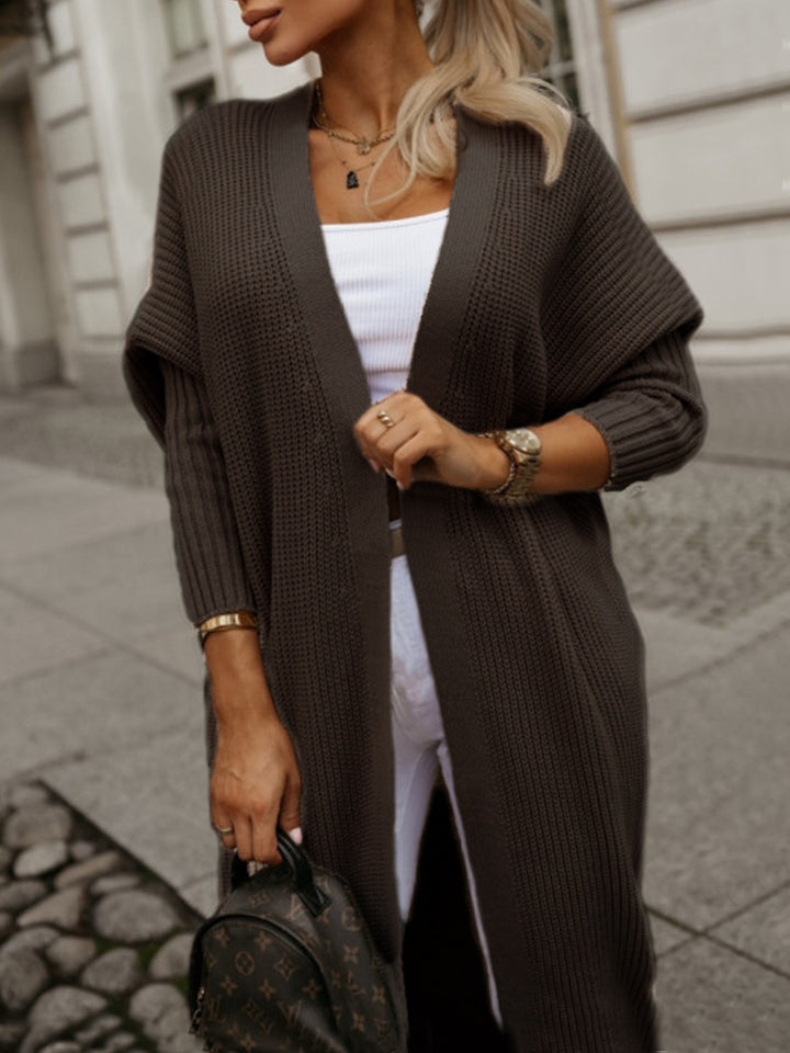 Long Sleeve Knitted Jacket for Women with Open Cut and Waffle Pattern Lune London