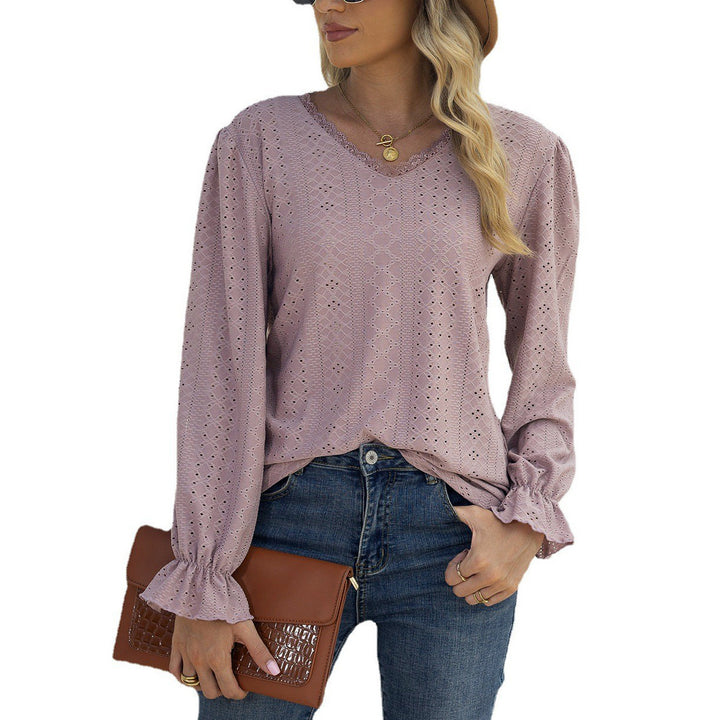 Ladies' blouse with openwork pattern and elasticated sleeve cuffs Lune London
