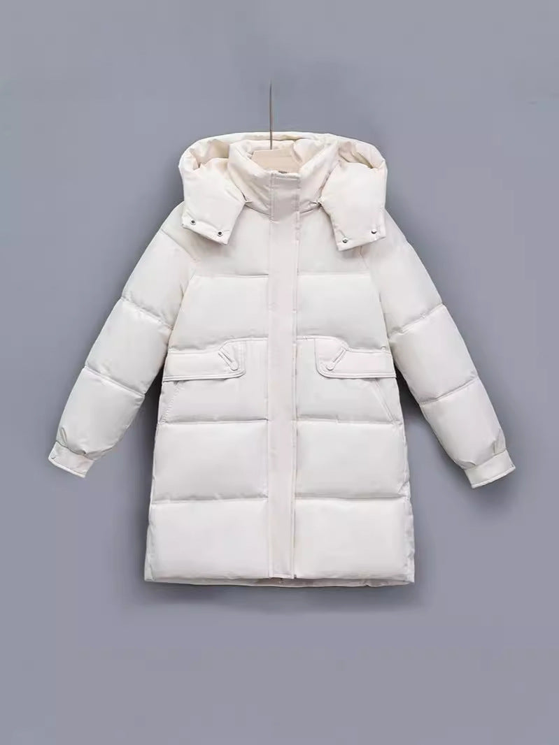 Ladies Long Winter Coat with Removable Hood and Practical Pockets Lune London