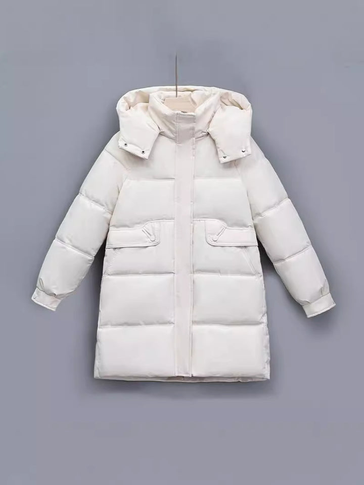 Ladies Long Winter Coat with Removable Hood and Practical Pockets Lune London