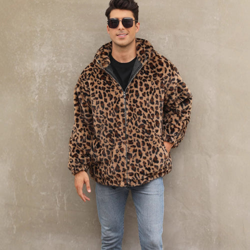 Soft faux fur leopard print jacket for men Lune London