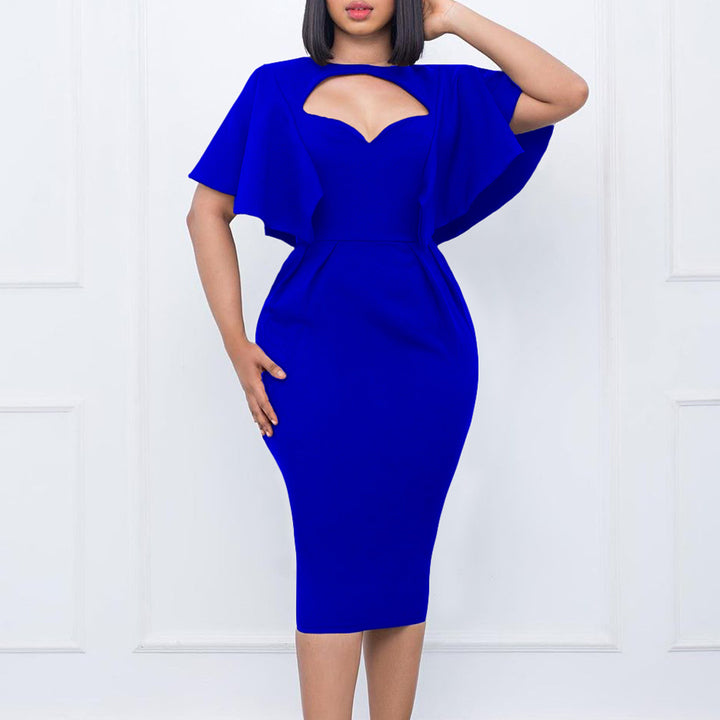 Lune London pencil dress for women with voluminous sleeves and cut-out details