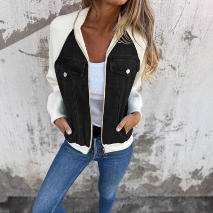 Casual sweatshirt jacket for women with denim style and fleece sleeves Lune London
