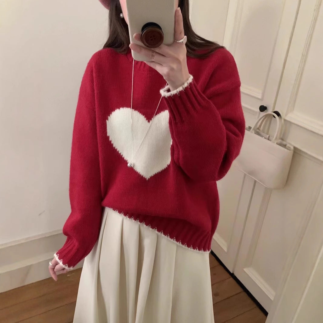 Knit sweater for women with heart pattern and relaxed fit Lune London