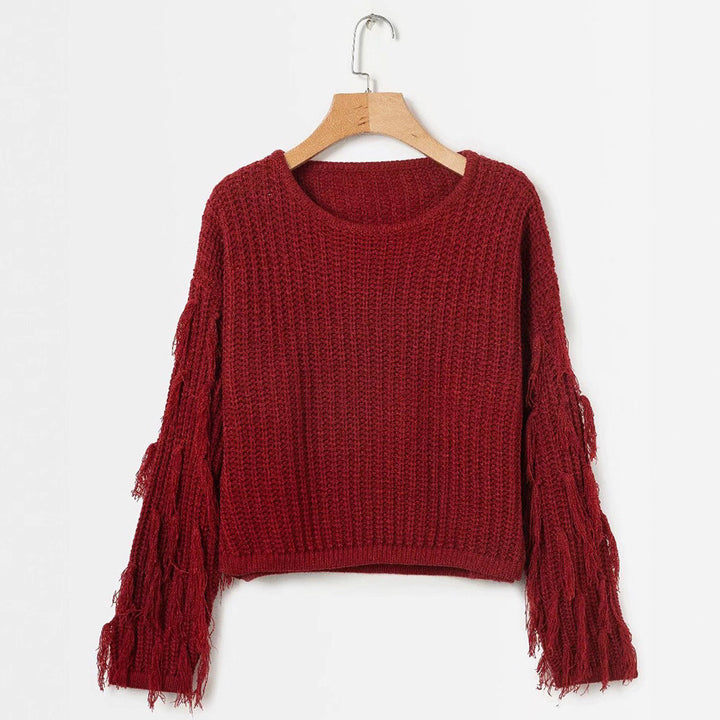 Pull en tricot pour femmes avec des manches à franges et une coupe confortable Chic & Stil
