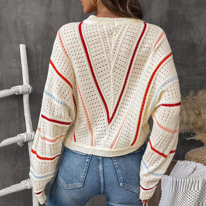 Pull en tricot pour femmes avec un modèle de trou moderne et des rayures décoratives Lune London