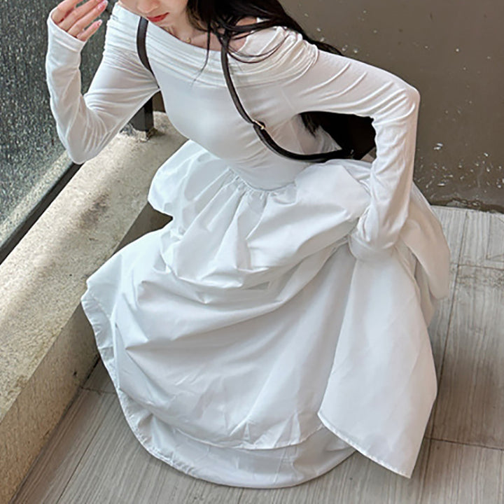 Women's elegant off-shoulder maxi dress with modern strap details Lune London