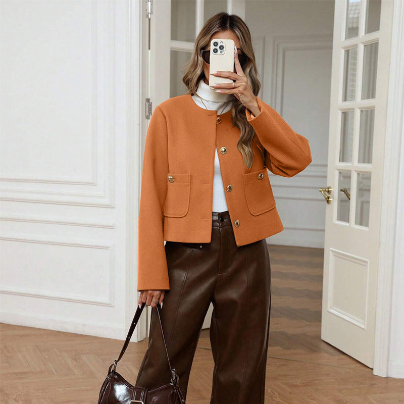 Elegant and warm women's chic and style blazer jacket