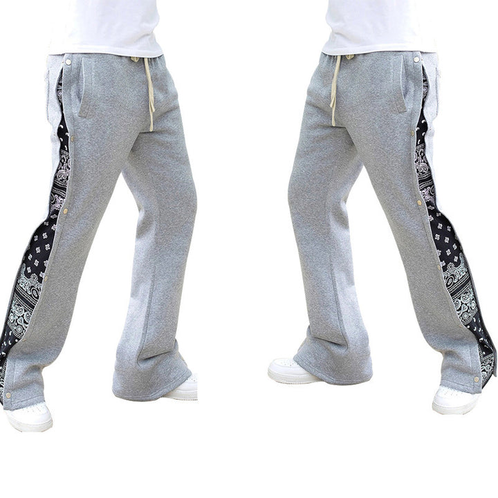 Casual men's jogger pants with side snap button closure and trendy mix of patterns Lune London