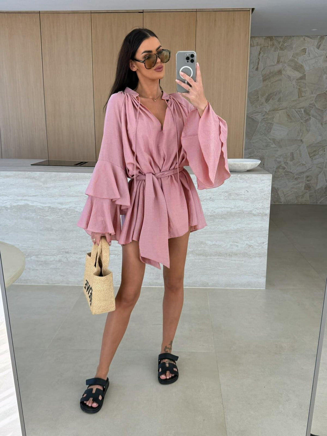 Ladies Mini Dress With Bell Sleeves Lune London