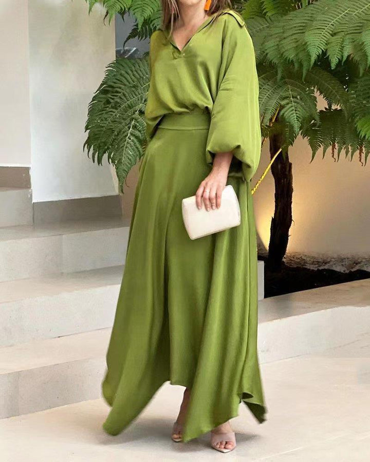 Elegant maxi dress for women with a flowy cut and high-quality V-neck Lune London