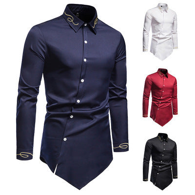 Men's Long Sleeve Shirt with Avant-Garde Design and Asymmetric Hem Chic and Style