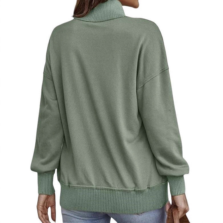 Vintage style women's sporty sweater with high collar and snap buttons Lune London