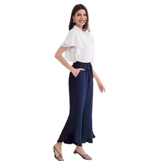 Leisure pants for women, loose fit with fluid hem and elastic waistband Lune London