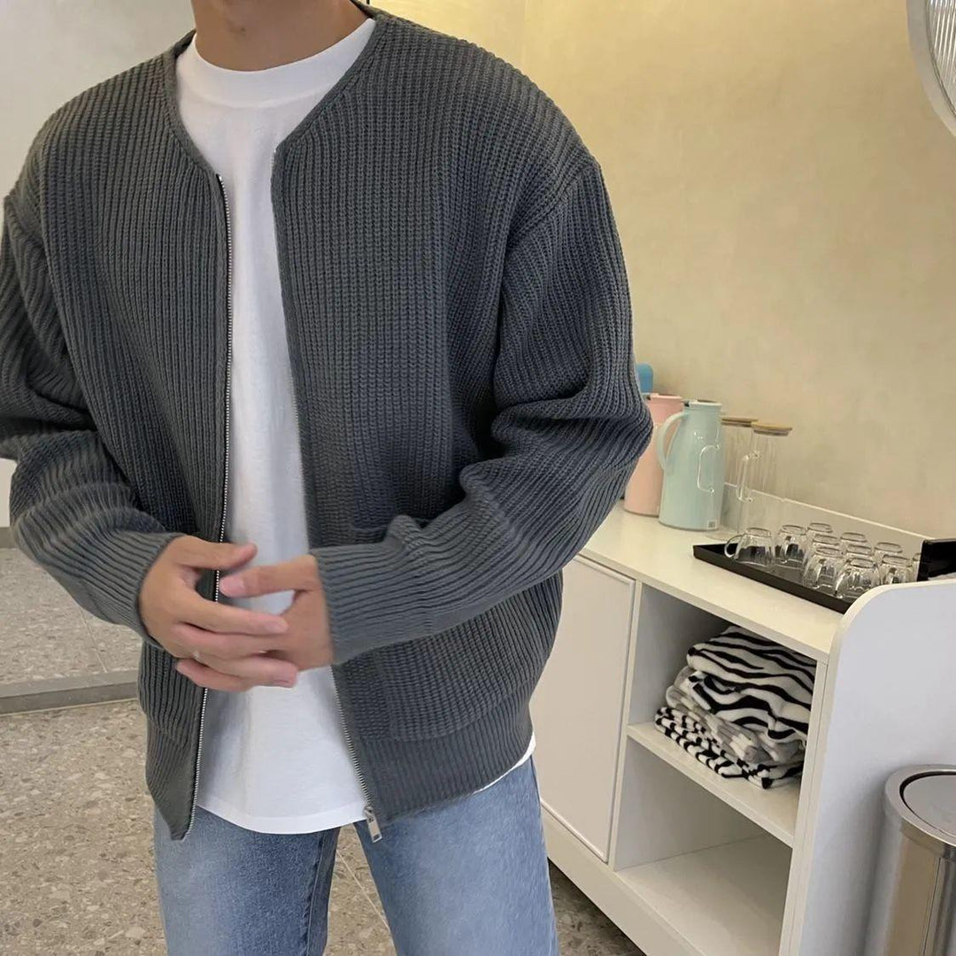 Chunky knit jacket for men with voluminous sleeves and high collar Lune London