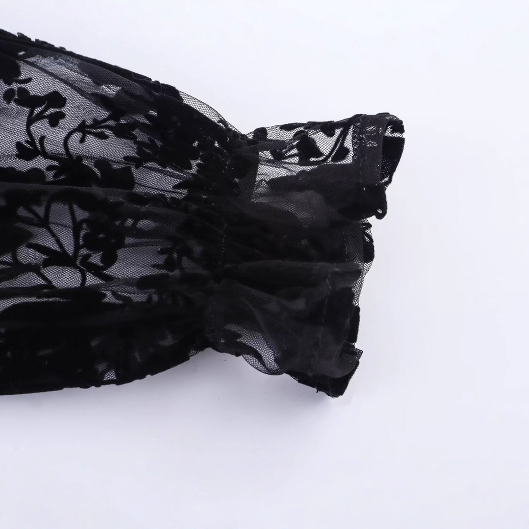 Maxi dress for women with floral lace top and elegant tie belt Lune London