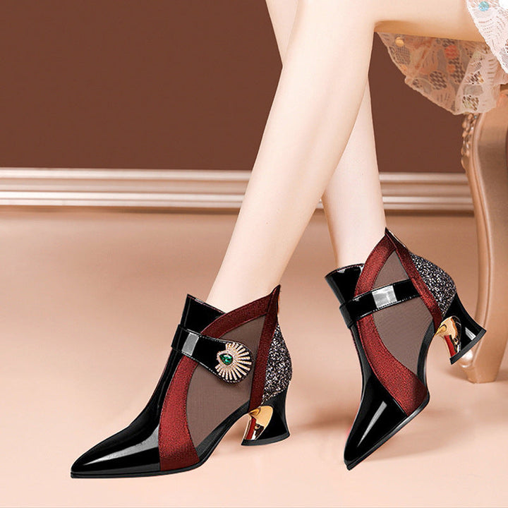 Women High-Heel Booties with Elegant Mesh Insert and Sparkling Jewelry Detail Lune London