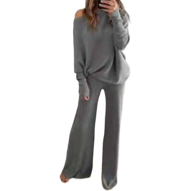 Ensemble de détente en tricot décontracté pour femmes avec coupe ample et haut épaules nues Chic & Stil