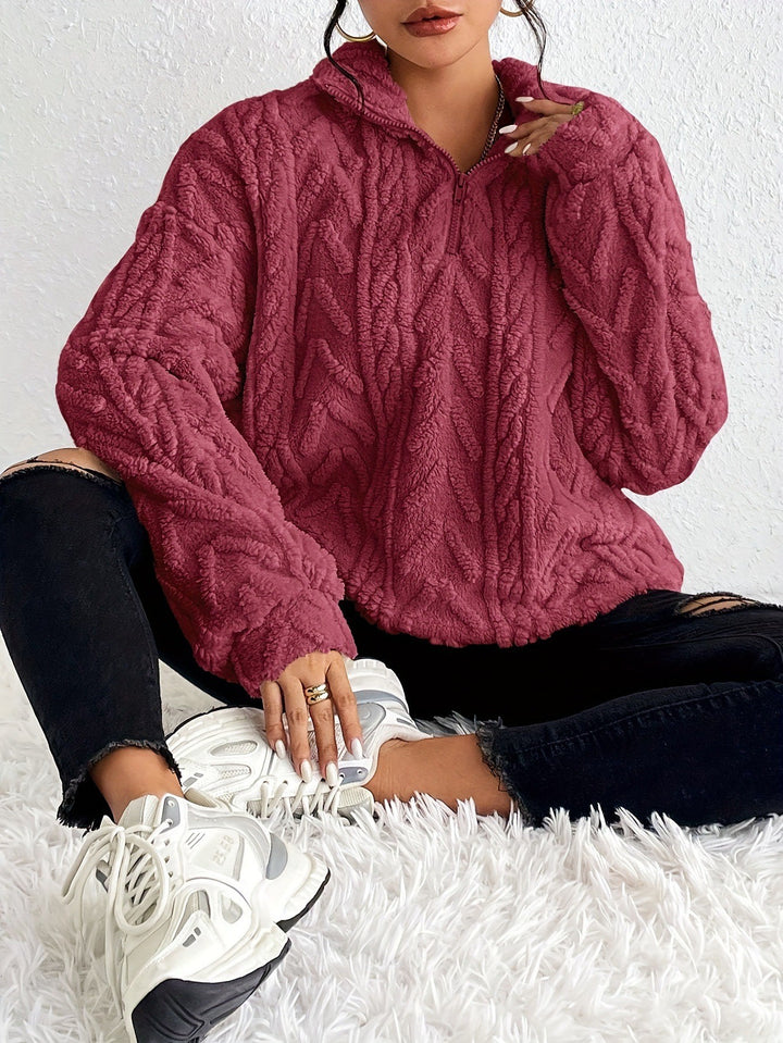 Ladies Cozy Fleece Sweater with High Collar and Zip Detail Lune London