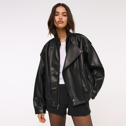 Women’s oversized faux leather jacket with textured details Lune London