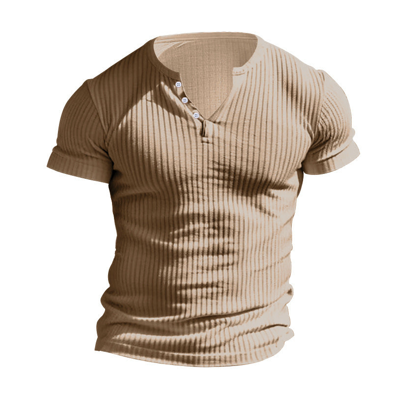 Men's Short Sleeve Henley T-Shirt with Textured Design Lune London