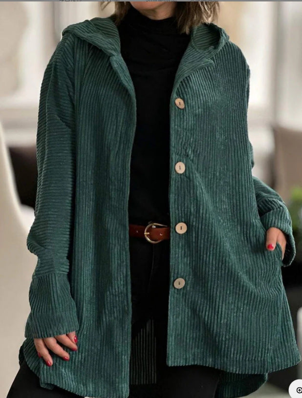 Women’s corduroy hooded jacket with button closure Lune London