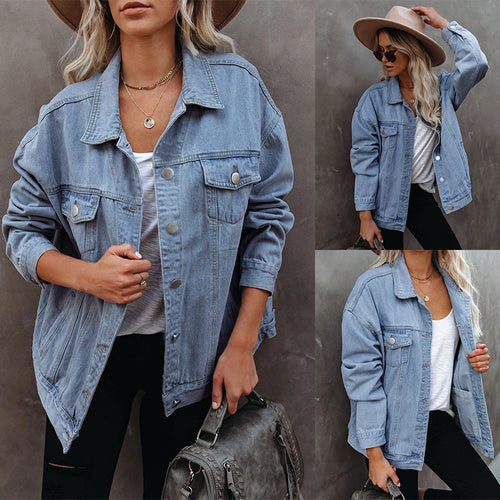 Veste en denim surdimensionnée pour femmes avec poches poitrine pratiques Chic & Stil