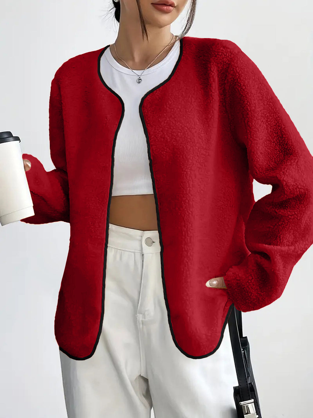 Casual fleece jacket for women with open cut and practical pockets Lune London
