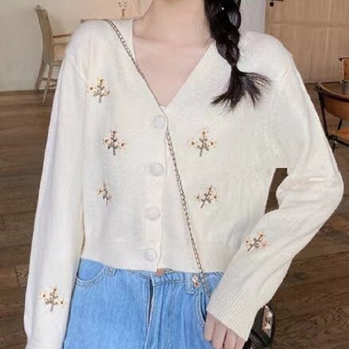 Short-sleeve knitted jacket for women with a floral design Lune London