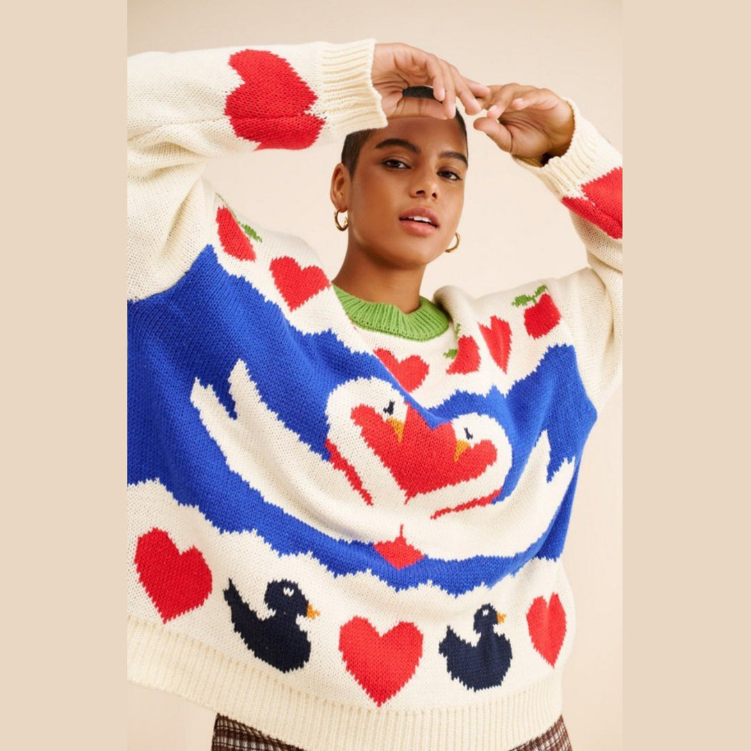 Knitted sweater for women with animal print and colorful accents Lune London