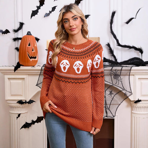 Pull tricoté à motifs pour femmes avec motif Halloween Chic & Stil