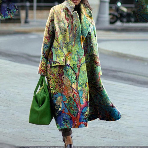 Maxi floral dress for women with an elegant notched collar and a flared hem Lune London