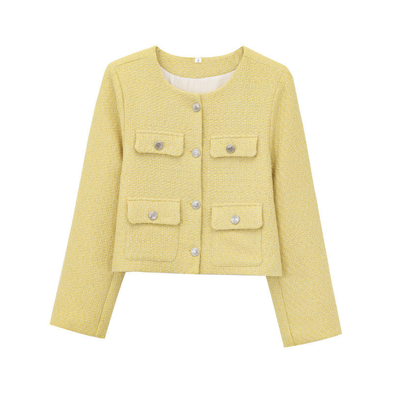 Veste courte tendance pour femmes avec boutons dorés et poches plaquées Lune London