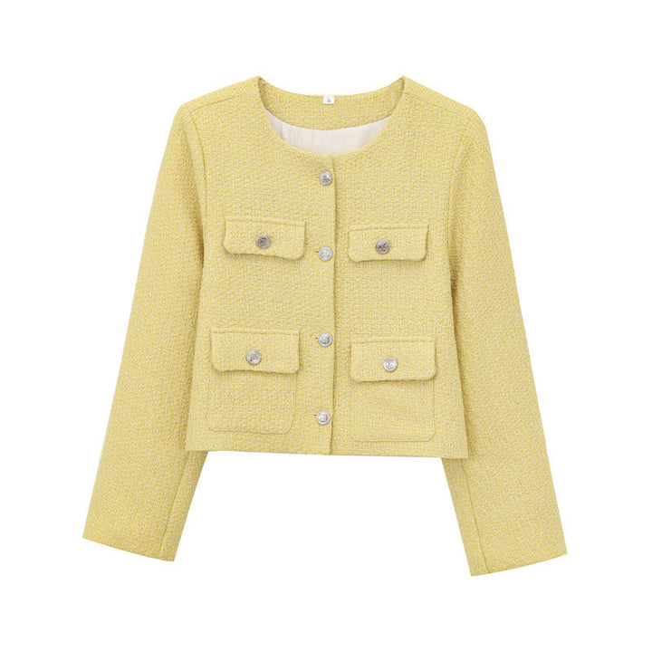 Veste courte tendance pour femmes avec boutons dorés et poches plaquées Lune London