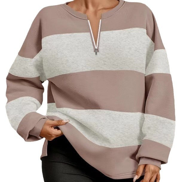 Trendy hooded sweatshirt for women with zipper and striped design Lune London