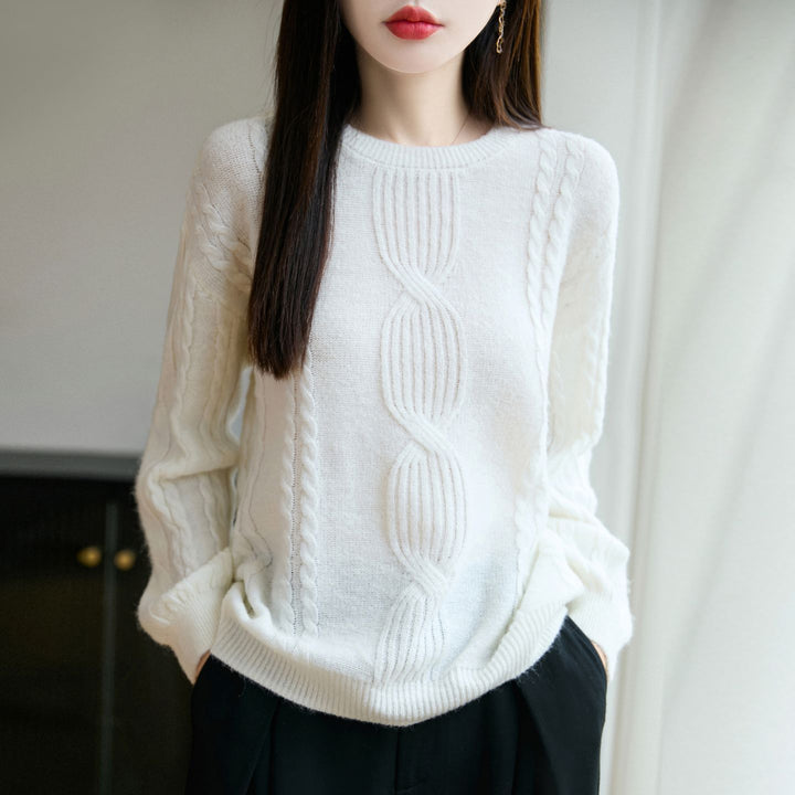 Pull en tricot pour femmes avec motif en cable unique et col rond Chic & Stil