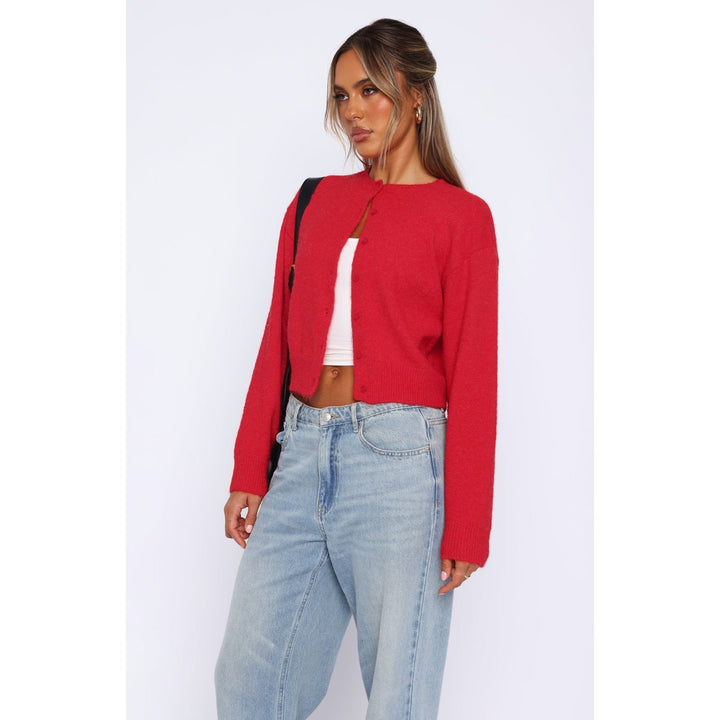Lune London women's knitted cropped cardigan with button closure