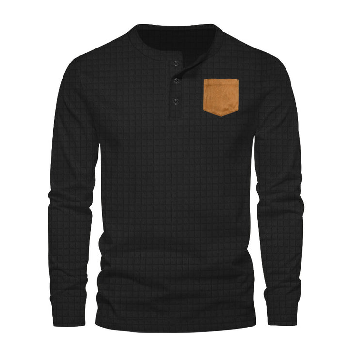 Men's Long Sleeve Henley T-Shirt with Textured Design and Contrasting Chest Pocket Lune London