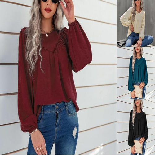 Casual blouse for women with flared sleeves and a fine ribbed texture Lune London