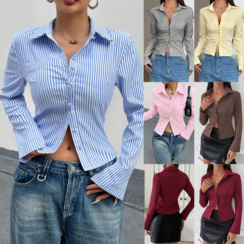 Women Elegant blouse with narrow stripes and fitted cut Lune London