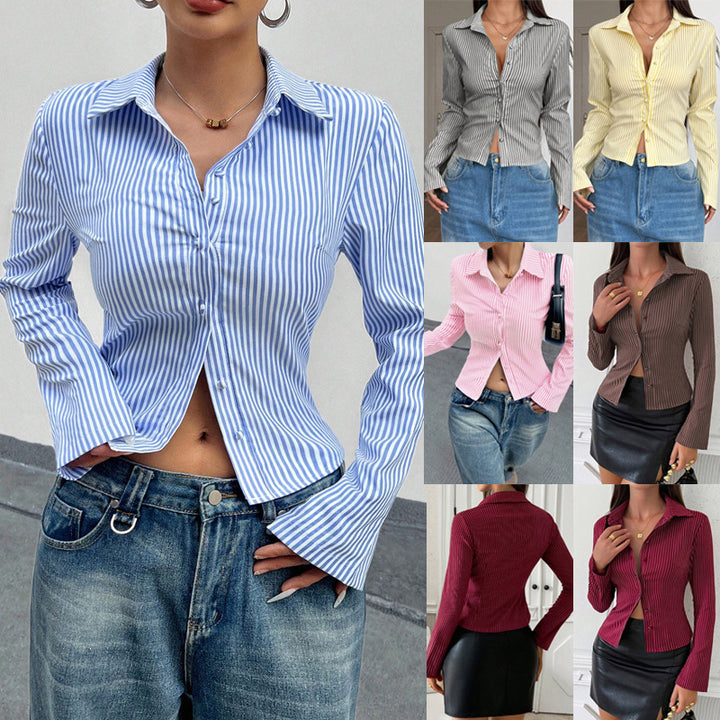 Women Elegant blouse with narrow stripes and fitted cut Lune London