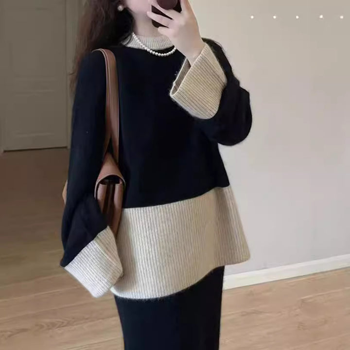 Cozy knitted sweater for women with a high collar and fine ribbed structure Lune London