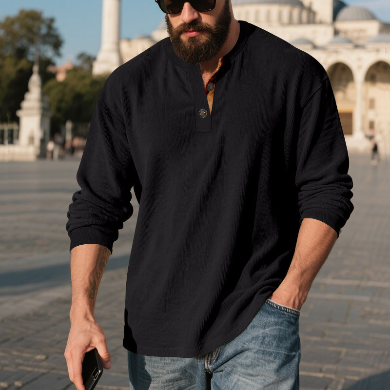 Men's Long Sleeve Henley Shirt with Textured Design Lune London