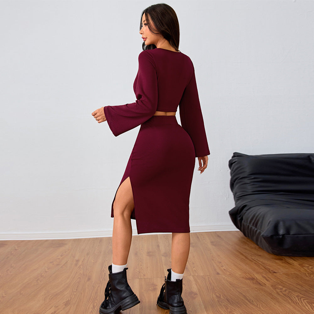 Ensemble femme avec un crop top léger et une jupe midi moulante Chic & Stil