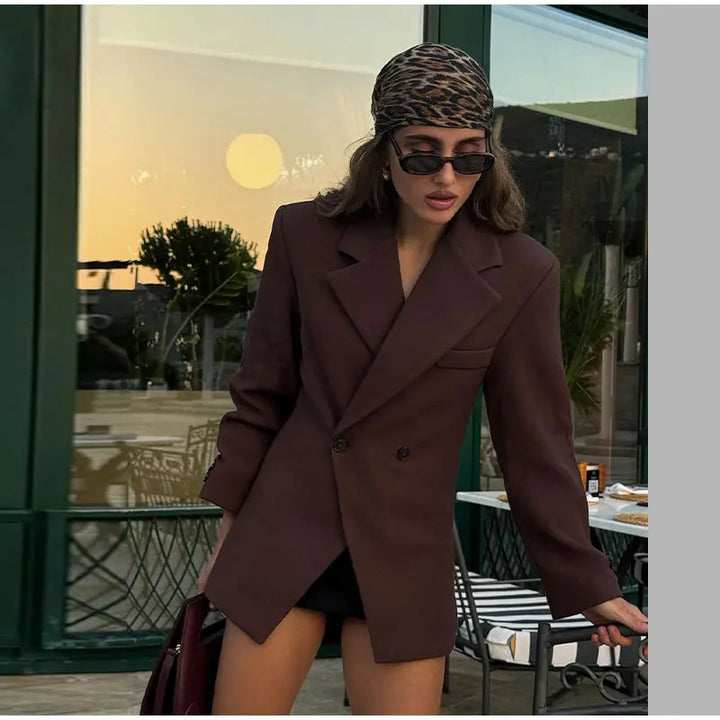 Blazer surdimensionné tendance pour femme avec fermeture à double bouton Chic & Stil