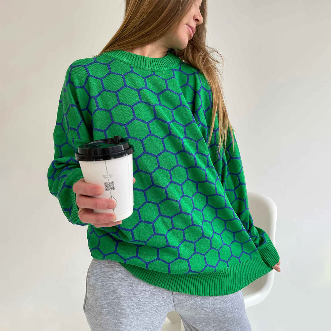 Ladies creative knitted sweater with honeycomb pattern Lune London
