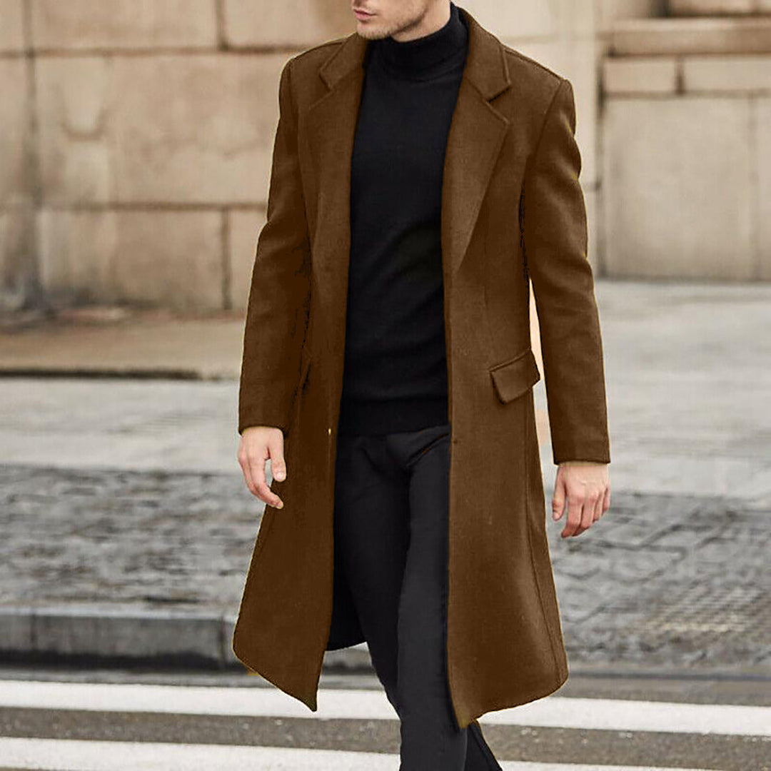 Men's Elegant Long Winter Coat with Classic Lapel Lune London