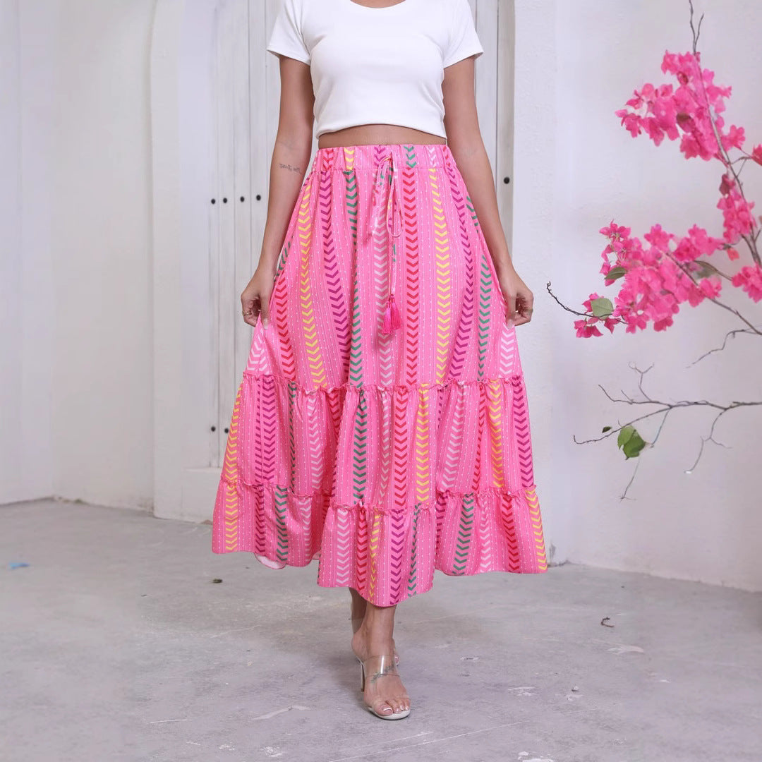 Maxi flared skirt for women with ruffle design and adjustable waist Lune London