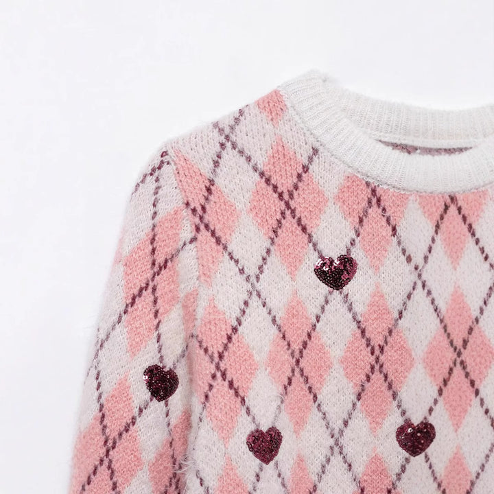 Women's sweater with heart-shaped pattern and sparkling elements Lune London