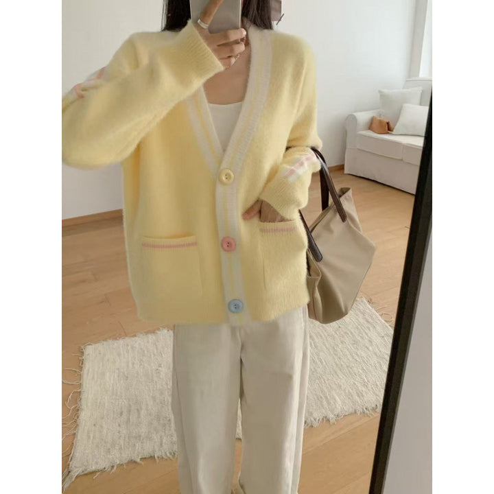 Cardigan Femme Confortable avec Boutons Colorés et Poches